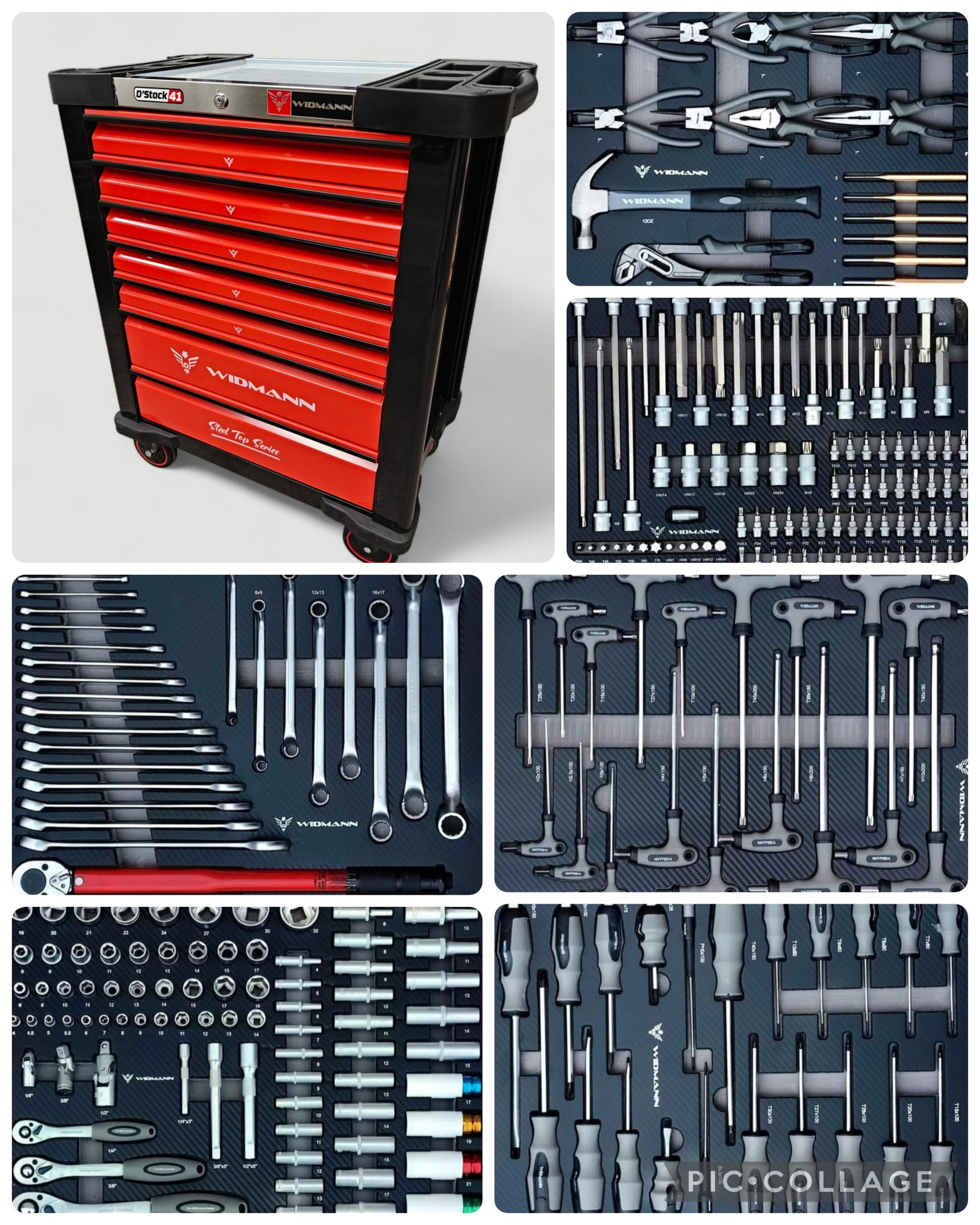 Servante a outils d&rsquo;atelier  WIDMANN 7 tiroirs 6 remplis d&rsquo;outils PRO Serie 2026 Rouge