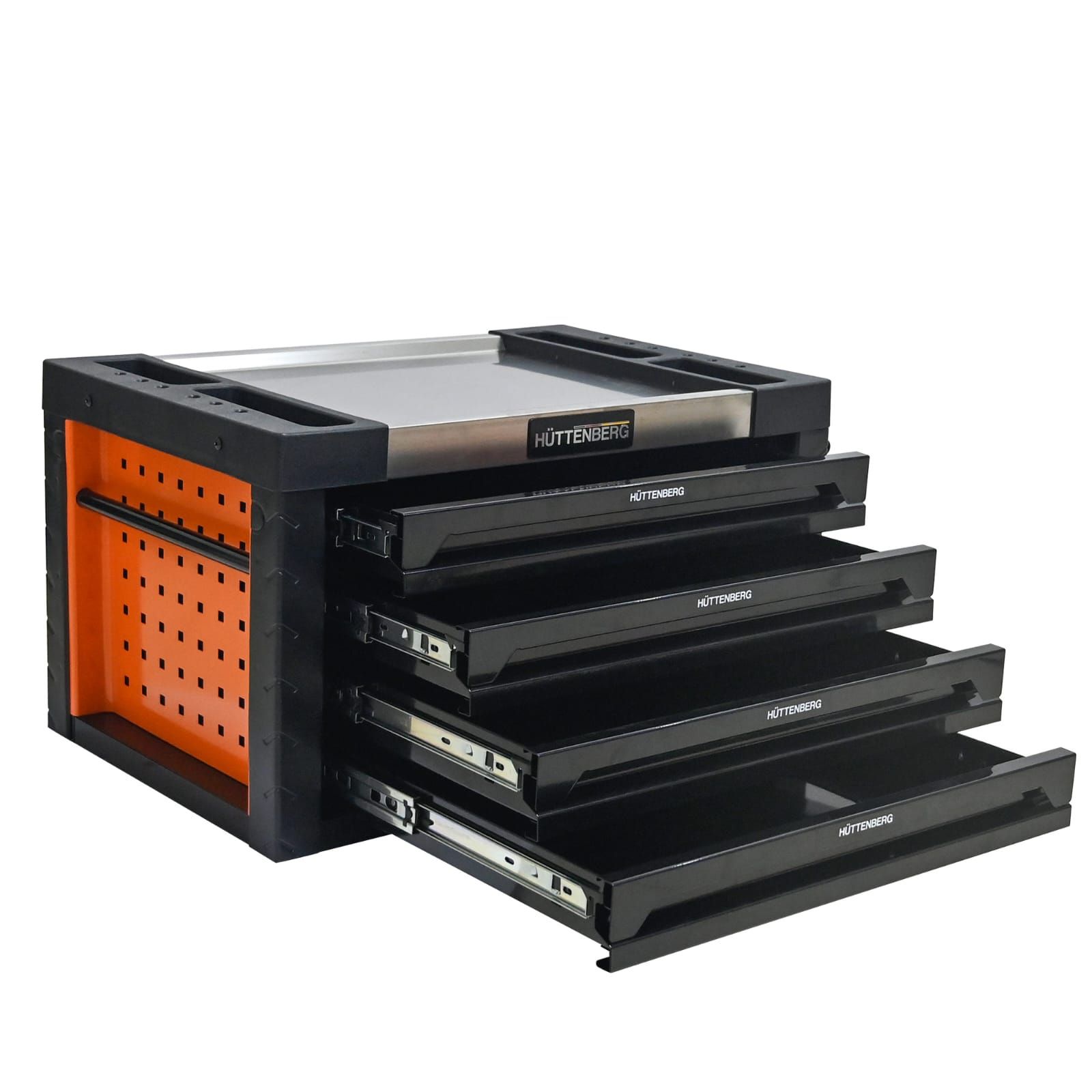 Mini Servante d&rsquo;atelier portable Huttenberg 4 Tiroirs 180 outils inclus – Orange