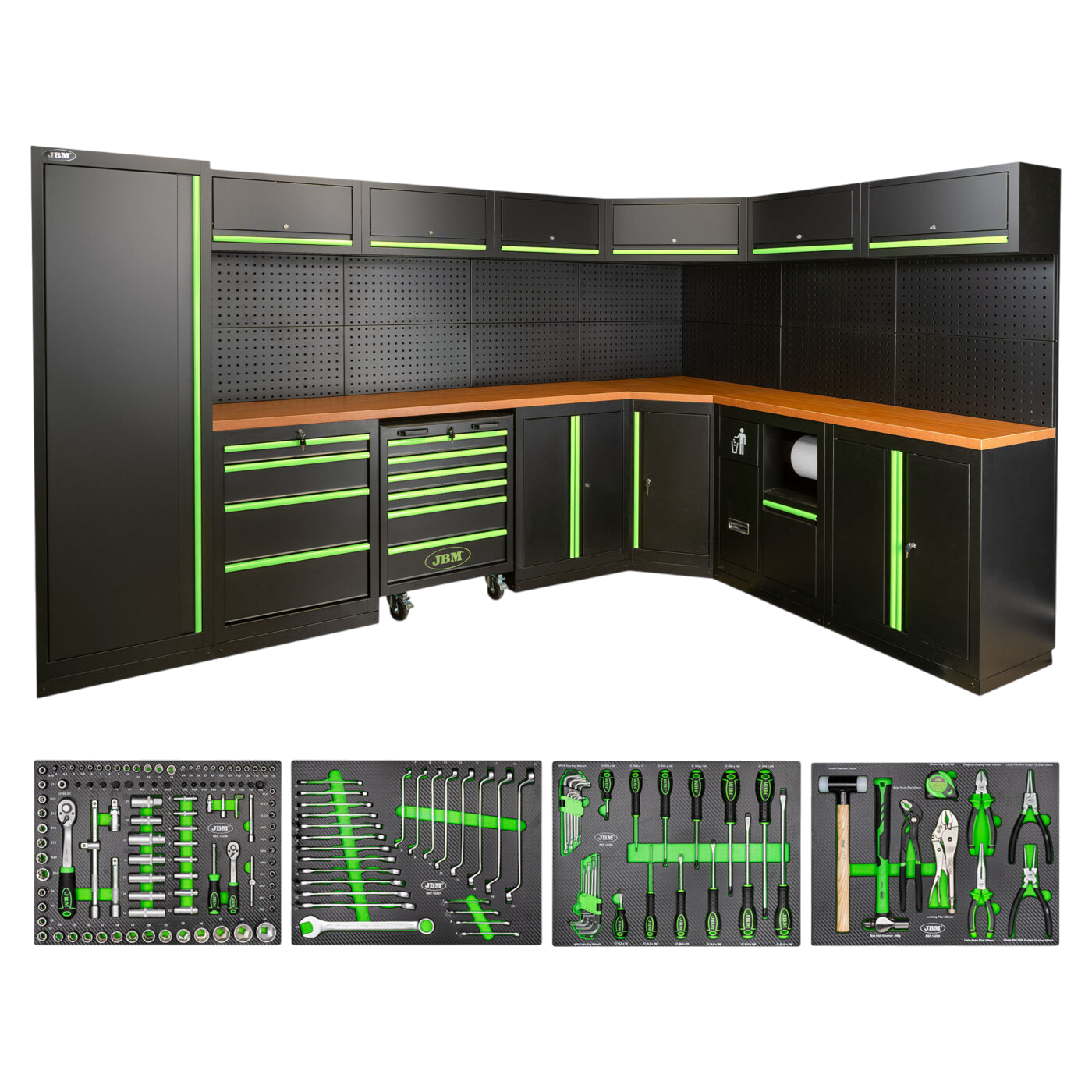 Mobilier d’atelier d’angle modulaire XXL JBM 7 éléments + servante 172 outils – 9 coloris