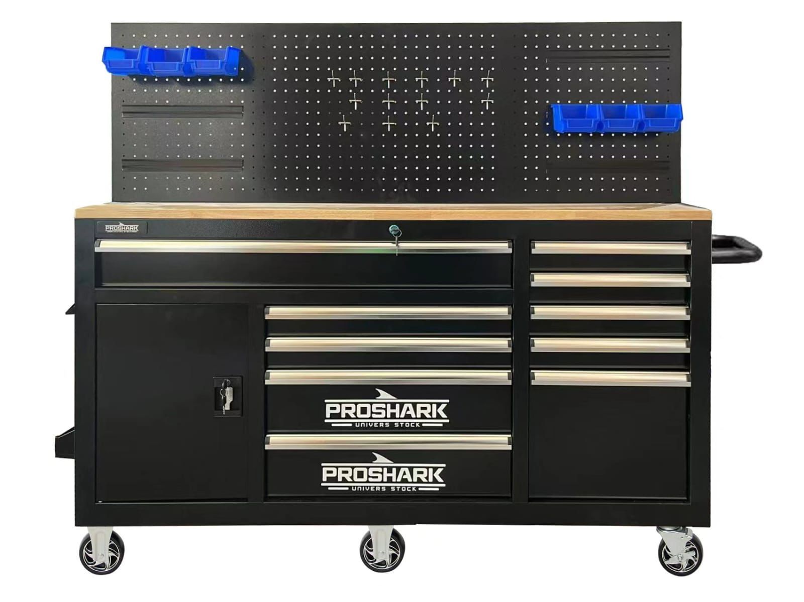 Servante établi XXL 160cm vide avec 10 tiroirs + placard et panneau arriere Pro Shark