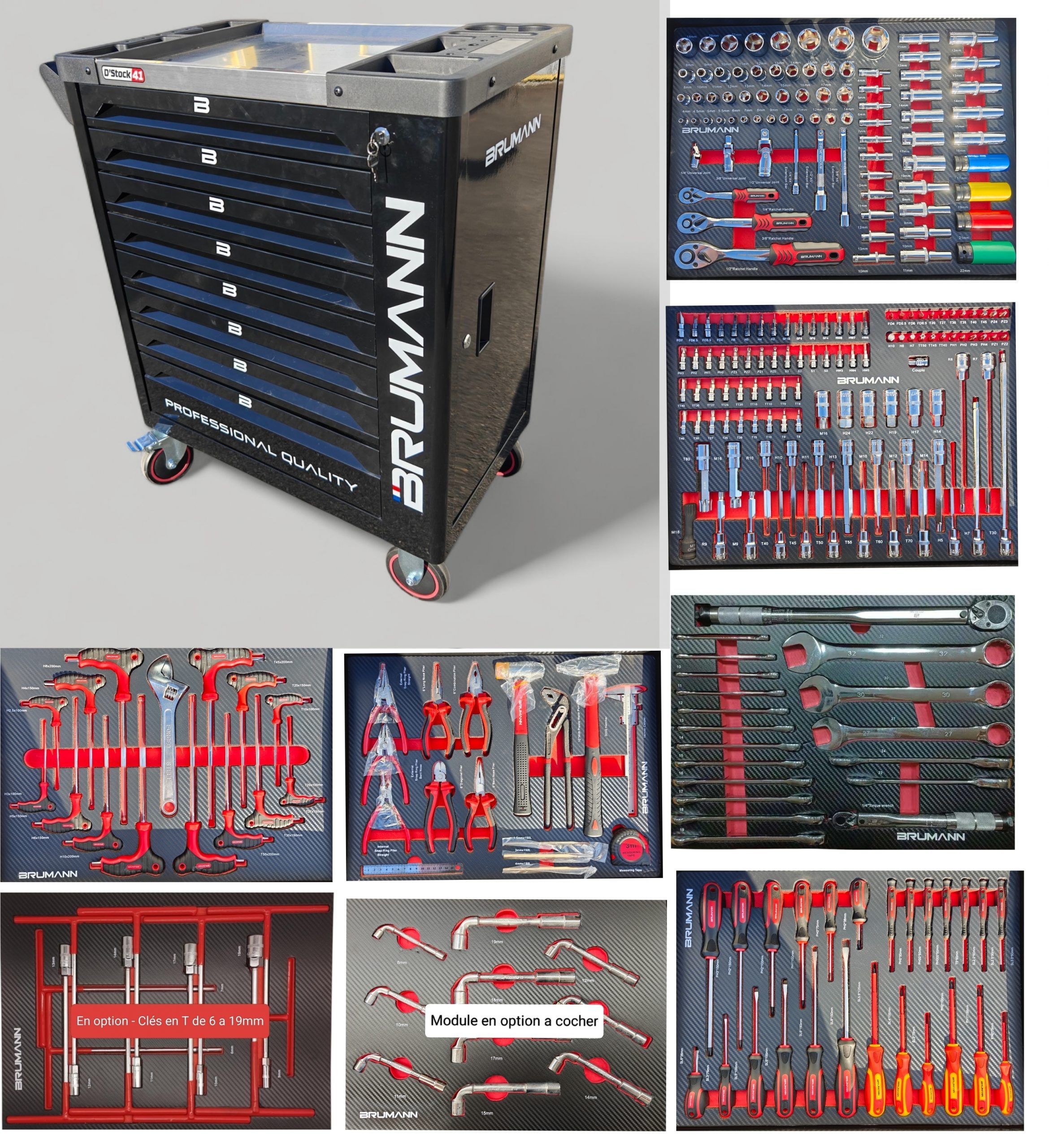 Servante Atelier Brumann 8 tiroirs 6 remplis + placard latéral + 2 clés dynamométrique NOIR