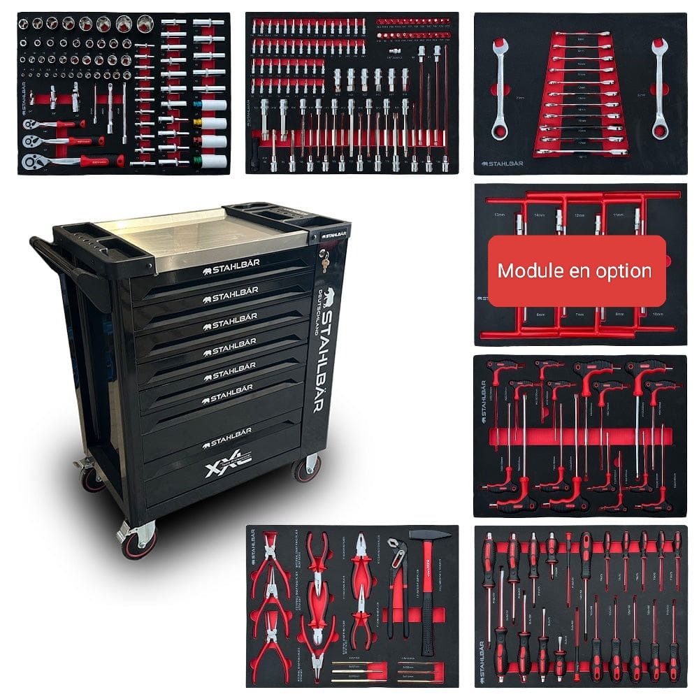 Servante Atelier Stahlbar 7 tiroirs 6 remplis d’outils + placard latéral de rangement